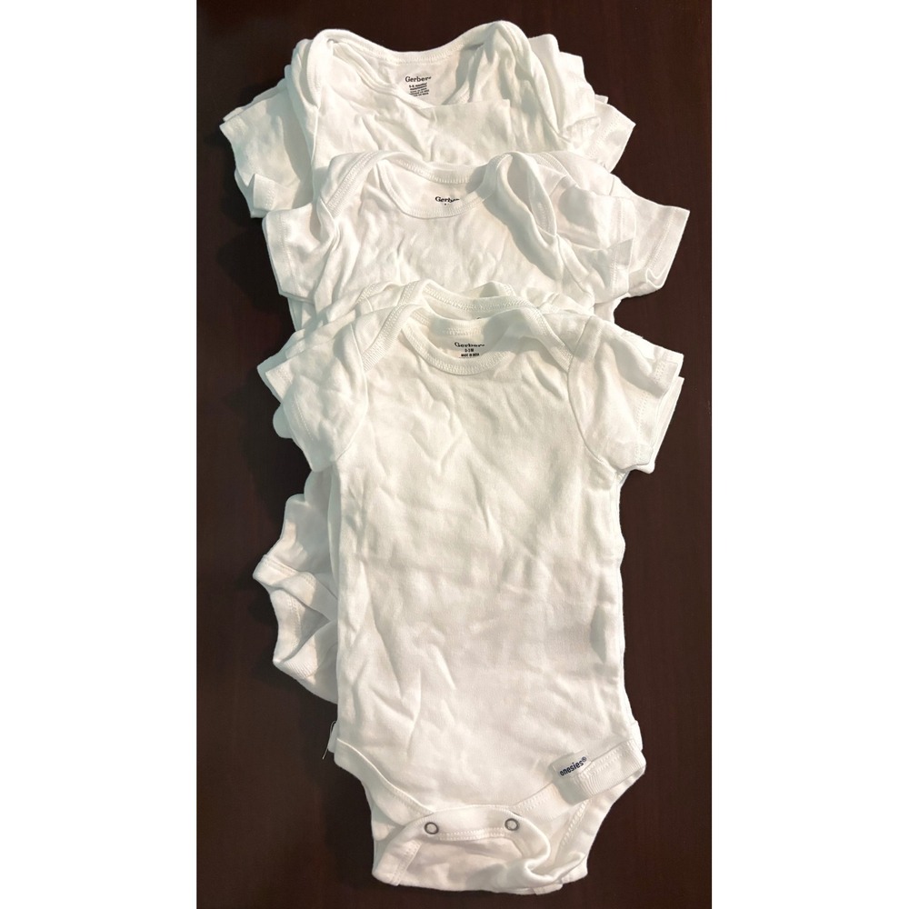 Gerber Onesies Assorted Lot 9 Szs 0-3, 3-6. 6-9 Months Plain White Short Sleeve